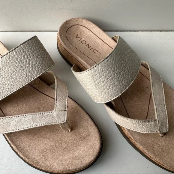 🔥Vionic Cream Sandals with Toe Loop and Textured Straps - Picture 3 of 12